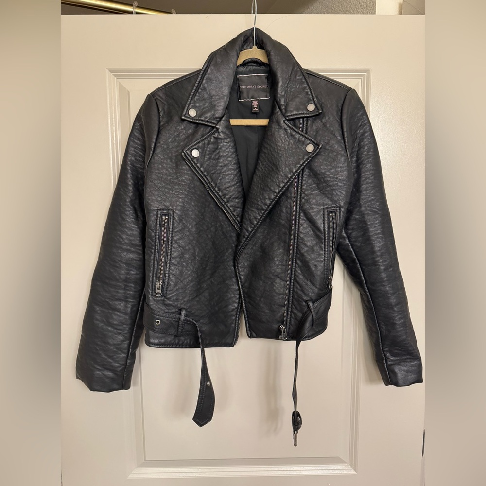 Victoria's Secret Black Textured Faux Leather Jacket